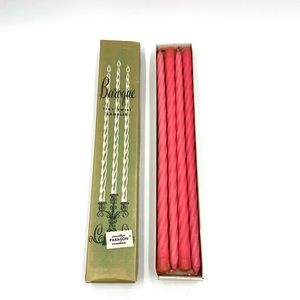 Vintage Candles set Of 8 in box Baroque Pink Twist Candle Sticks. One Broken.